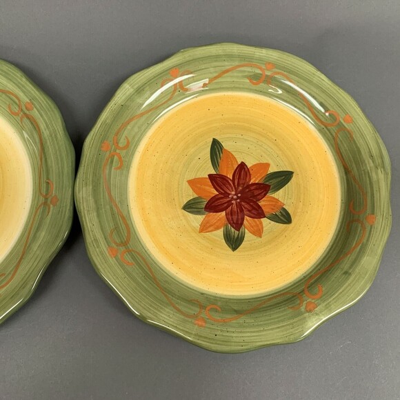 Brushes KIC Green Red Yellow Multi-color Dinner Plates Floral Lot of 2 - Picture 3 of 6
